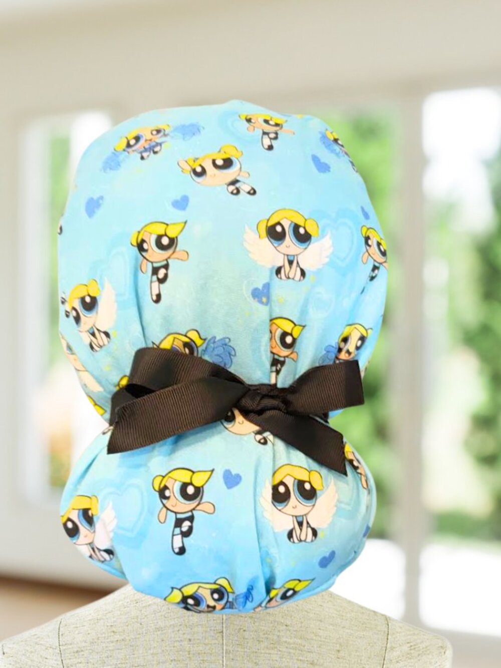 Bubbles PowerPuff Girls Ponytail Style Scrub Cap: Surgical Cap, CNA, MD, RN